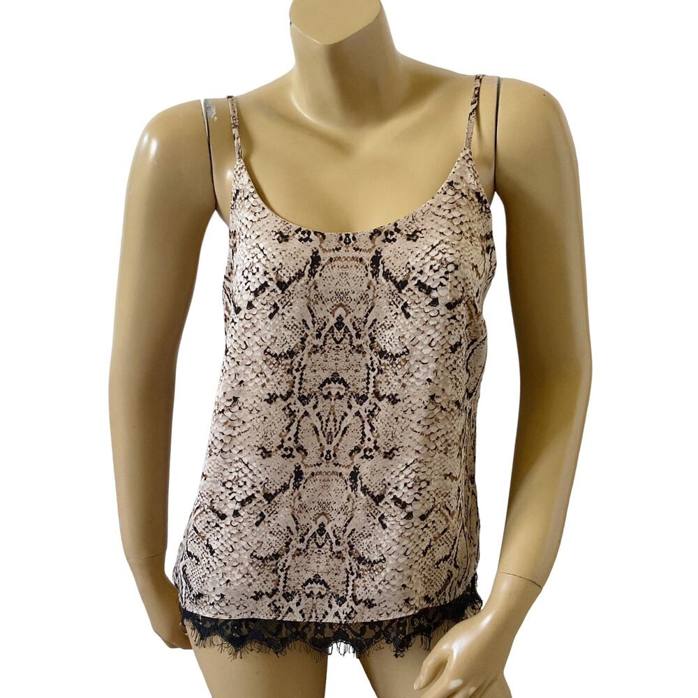 Rachel Zoe Snake Print Lace Trim Cami Top Size Small